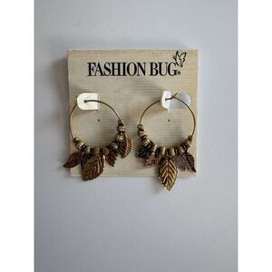 Fashion Bug Earrings Gold Tone Leaf Dangle Hoop Earrings Multi Color New